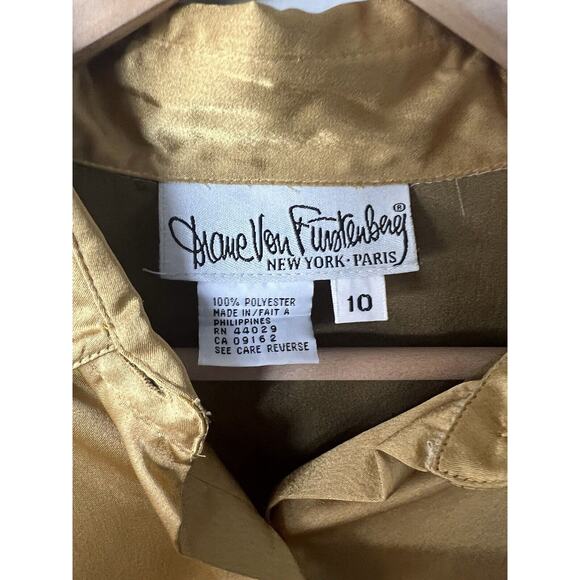 Diane Von Furstenburg Vintage Dead Stock Gold Long Sleeve Button Down Size 10 - Picture 9 of 11